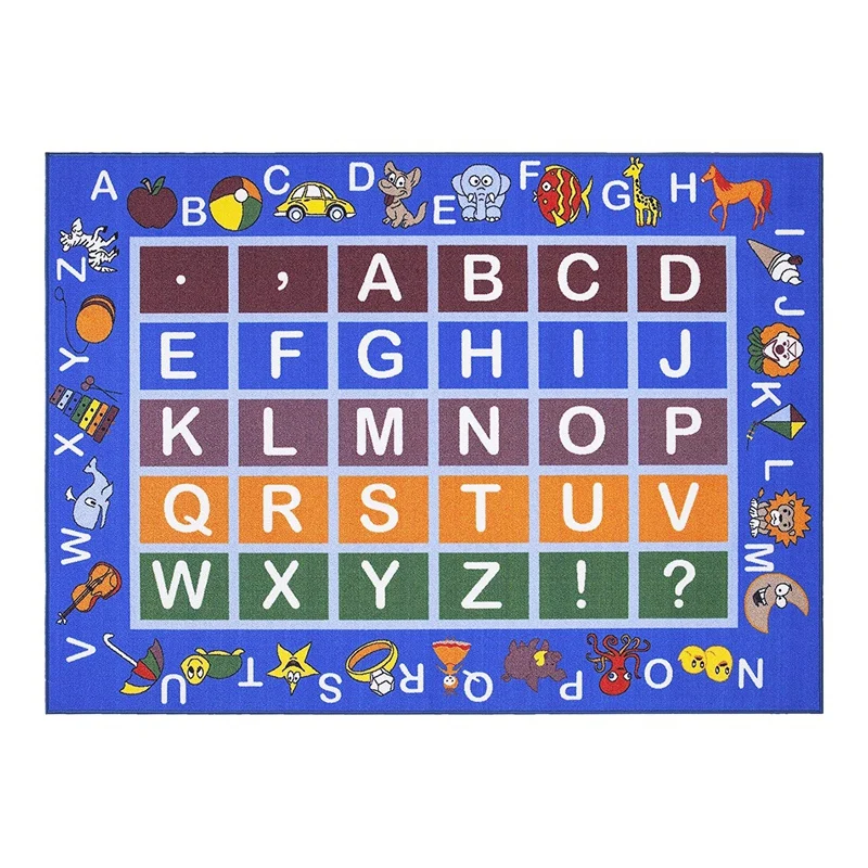 

Blue Frame with Multi Colors Kids Children's Educational Alphabet (Non-Slip) Area Rug, Blue