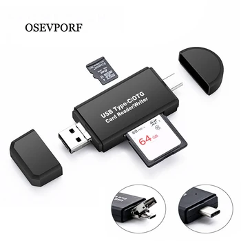 

Type C & micro USB & USB 3 In 1 OTG Card Reader High-speed USB 2.0 Universal OTG TF/SD for Type-C USBC Computer Extension Header