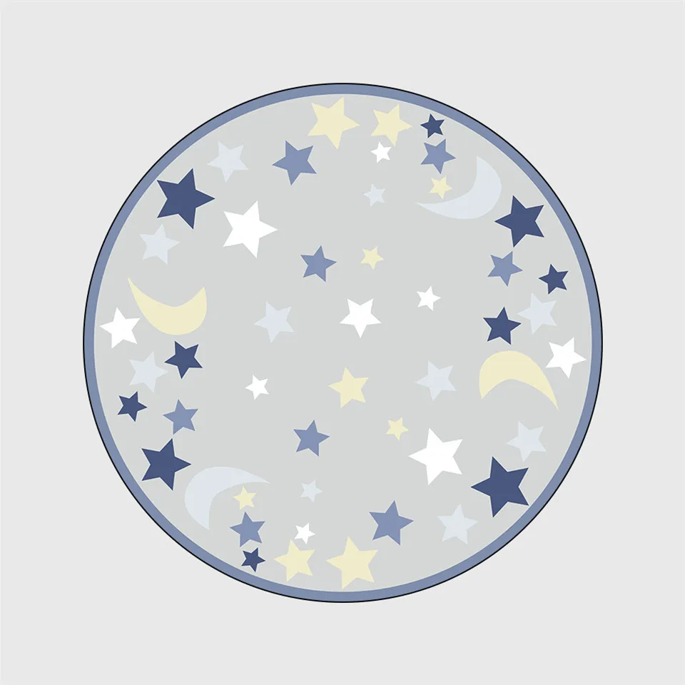 Wishstar, Детский круглый ковер, синий, серый, с принтом звезды, Луны, детский коврик, для комнаты, бархатный, нескользящий, мягкий, для спальни, большой, 100 см, 120 см