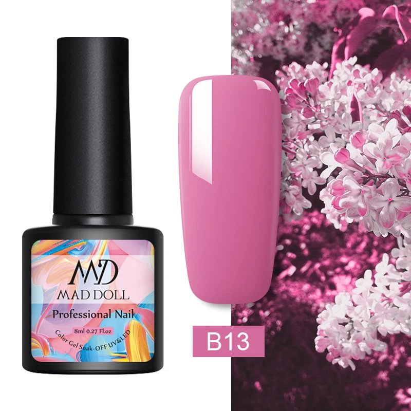 MAD DOLL, 8 мл, лак для ногтей, УФ-светодиодный лак для маникюра, розовая серия, цветной лак, замочить от УФ-краски, Одноцветный дизайн ногтей - Цвет: B13