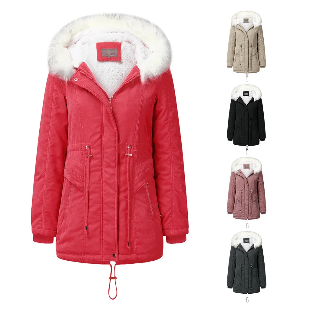 

Plush Hooded Mid-length Plus Fleece Coat Cotton Jacket Back To The Basic Casual Female Clothing Crop Jacket Streetwear Winter