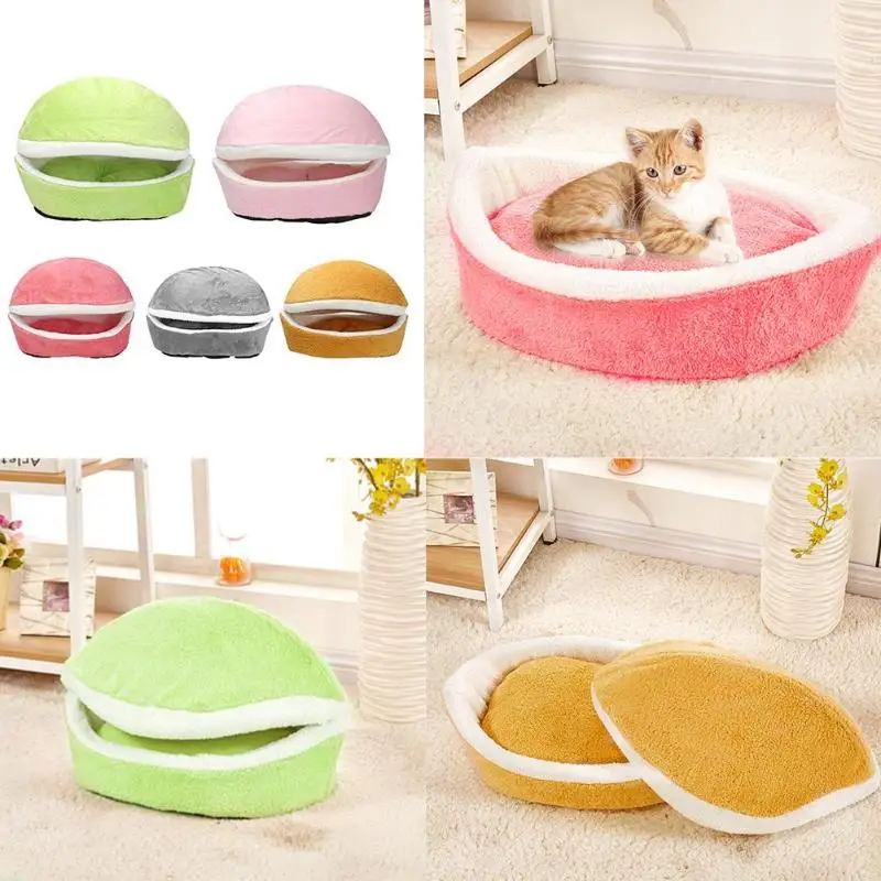 Removable Dog Sleeping Bag Hamburger Shape Plush Pet Bed Warm Kennel Nest Sofas Mat Dog House Cat House Pet Products Cat Bed