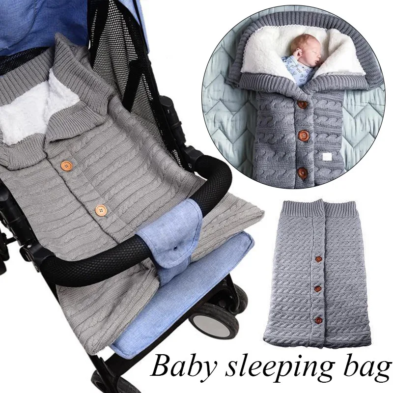 

Newborn Winter Warm Sleeping Bag Infant Button Knit Swaddle Wrap Baby Swaddling Stroller Wrap Toddler Blanket Sleeping Bags