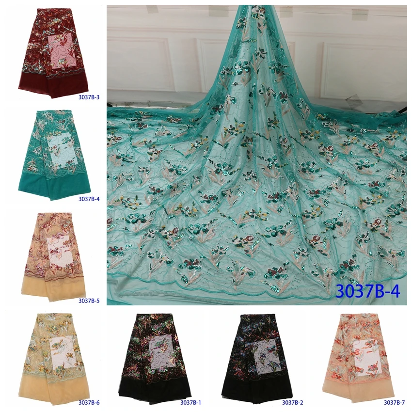 Latest Lace Fabric French Laces Fabrics High Quality Tulle French Sequins Fabric Lace African Net Tulle Laces KS3037B