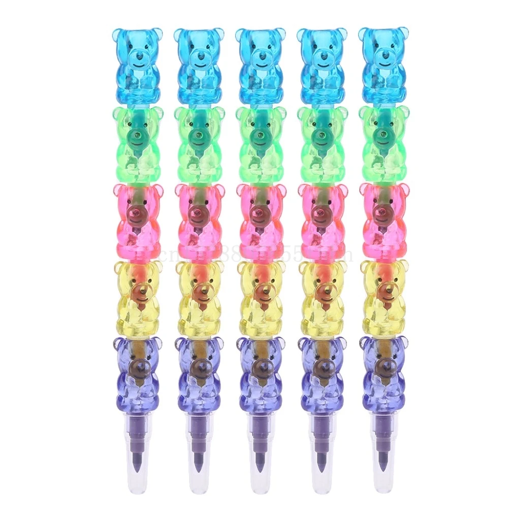 4Pcs 5 Colors Stacker Swap Cute Bear crayon For School Children painting Toys | Канцтовары для офиса и дома