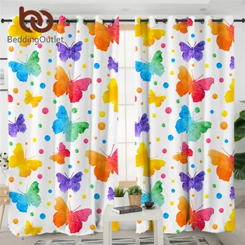 

BeddingOutlet Butterflies Living Room Curtain 1-Piece Butterfly Watercolor Blackout Curtains Colorful Window Treatment 150x270cm