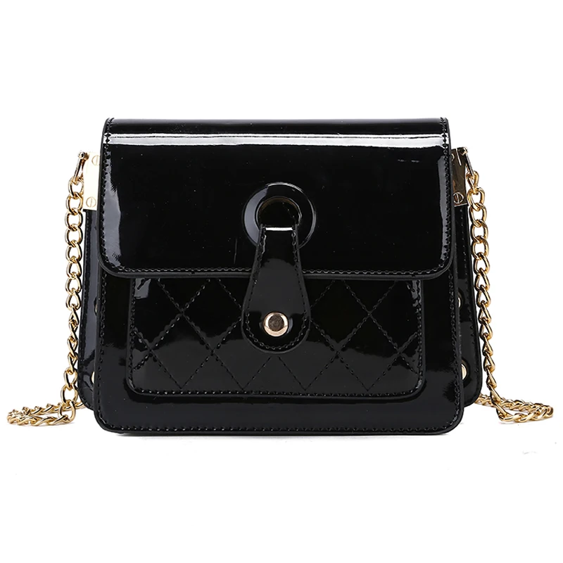 

191218 iVog New Arrival Everyday PU Female Small Messenger Shoulder Handbag Black Chain Hand Bags for Women 2019