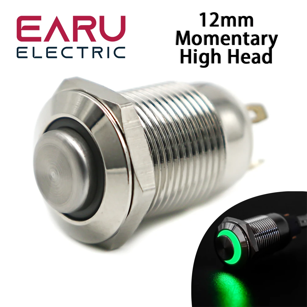 12mm High Round Waterproof Momentary Stainless Steel Metal Push Button