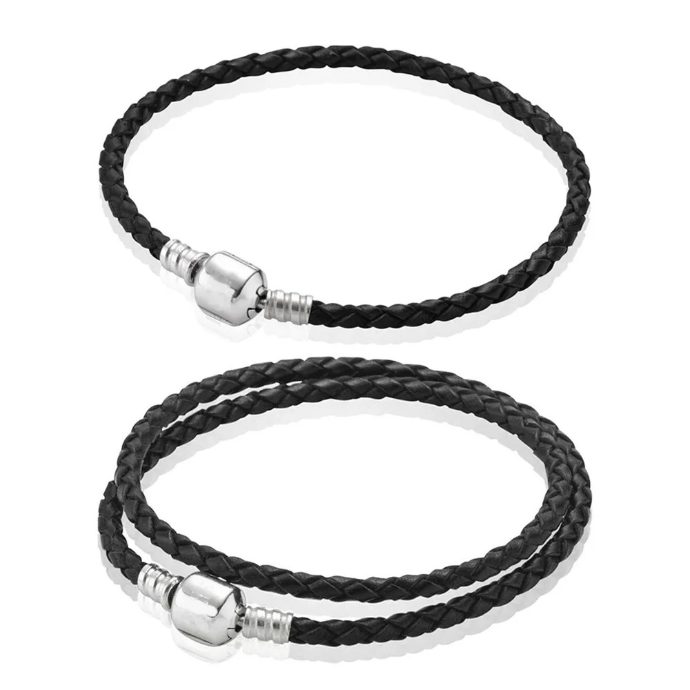 Подлинный 925 пробы серебряный Moments плетеный кожаный браслет в европейском стиле Подходит для женщин браслет с бусинами подарок DIY ювелирные изделия