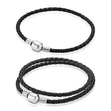 Подлинный 925 пробы серебряный Moments плетеный кожаный браслет в европейском стиле Подходит для женщин браслет с бусинами подарок DIY ювелирные изделия