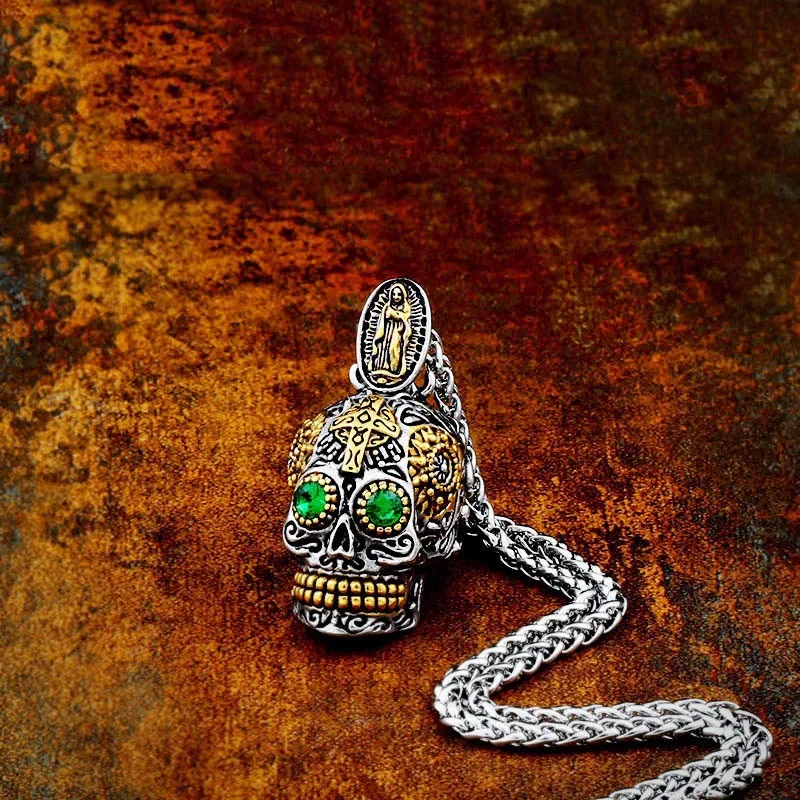 Sterling Silver Día de Muertos Skull Necklace