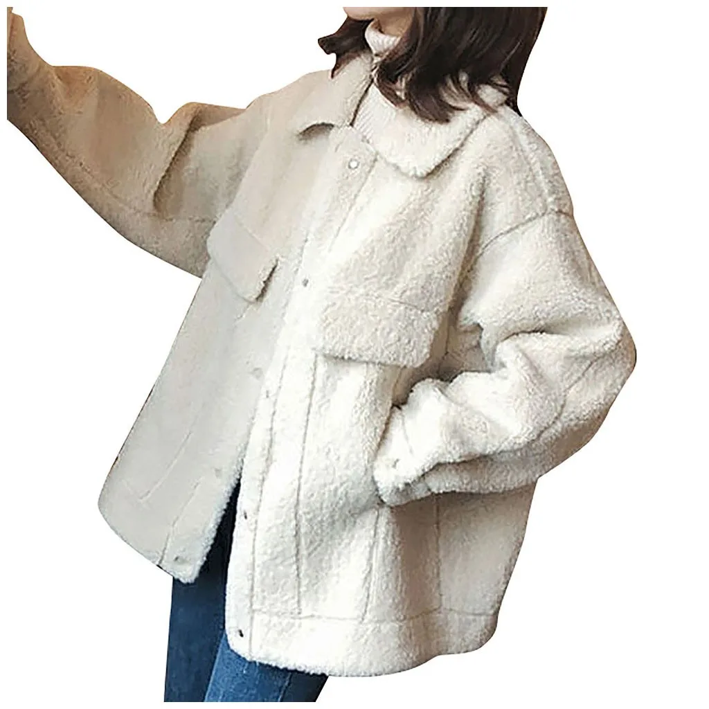 Beige Sagace одежда пальто Женская мода мягкая Повседневная теплая верхняя одежда однотонная плюшевая Повседневная овечья шерсть утолщенная свободная кашемировая куртка топ - Цвет: Beige