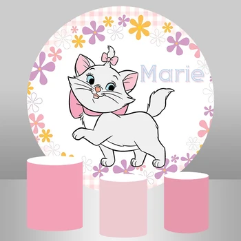 

InMemory 2020 New Cartoon Cat Round Backdrop Custom Name Photography Background Girl's Birthday Party Photo Studio Props