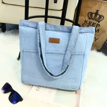 

Denim women's reusable shopping bag cowboy fabric female tote handbag ladies book pouch bolsa feminina bolso mujer for girls