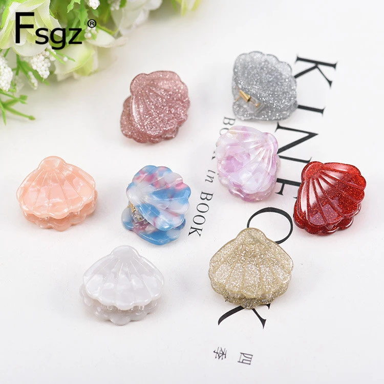 Small Crabs for Hair Shining Glitter Acrylic Shell Shape Hair Claw Clips for Women Girls Fringe Hairpin Claudy Pattern Clamp New diy wallet leather acrylic templates keychains pattern stencil leather keychain crafts diy tool for quilting sewing tool