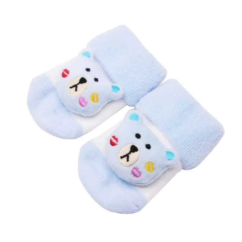 Носки для новорожденных с животными гетры для детей от 0 до 12 месяцев, носки для младенцев, нескользящие носки-тапочки с рисунками из мультфильмов для малышей на осень и весну, Новинка - Цвет: Синий