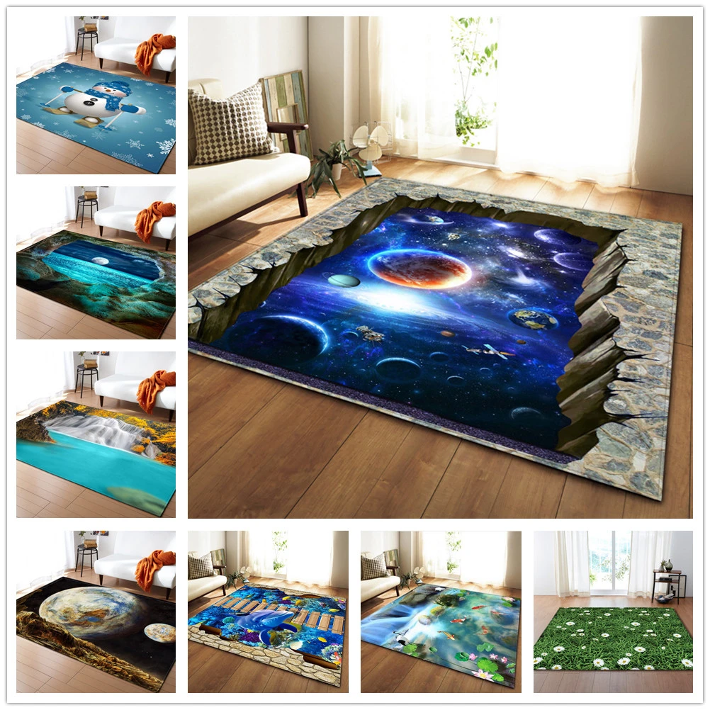 3D Print Space Galaxy Carpet Illusion Area Rug Antislip Floor Mat Kid Room Decor