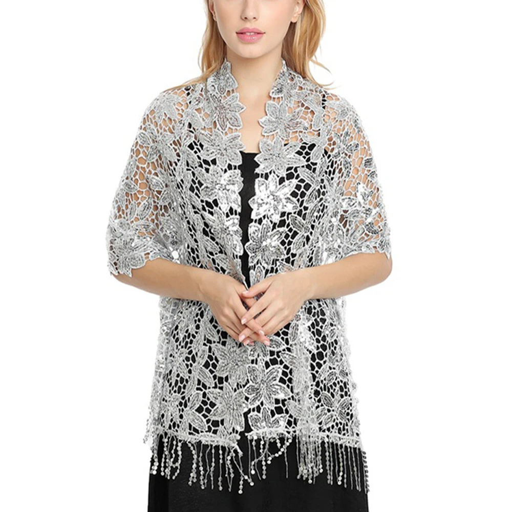 Silver Shawl For Evening Dress Glittering Silver Wedding Shawl Wrap - Lace  Edge Stole For Women's Formal Dresses, Parties & Evening Events Womens  Shawls And Wraps For Evening Dresses