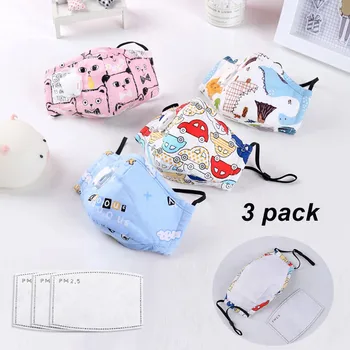 

3PCS Children's Dustproof Protective masques +Valve Replaceable Filter Cotton Cartoon Mouth-Cover mascaras Bag Parts&Accessories