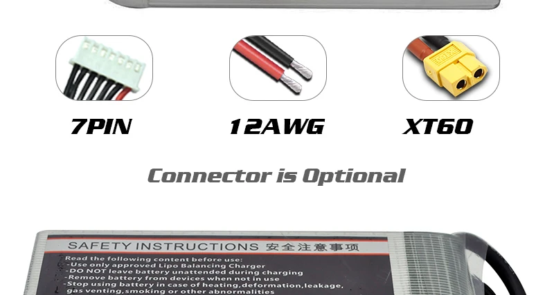 HRB 6S 22.2V Lipo Battery, ZPIN 1ZAWG XT6O Connector i5 Optional SA