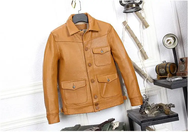 Sale 2019 Dark Brown Men Japan Style Short Casual Leather Jacket Plus Size 3XL Genuine Cowhide Autumn Slim Leather COat FREE SHIPPING 13