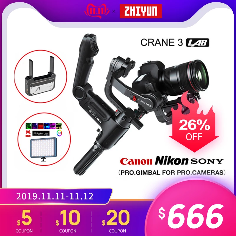 Zhiyun Crane 3 Lab 3 axis Gimbal стабилизатор для Nikon D850 gimbal dslr камеры sony A9 A7R Canon 1DX Mark II 5D 6D gh5 PK Crane 2