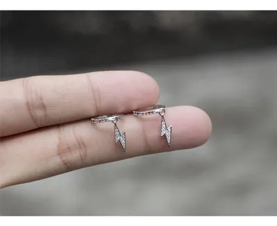 Серьги из стерлингового серебра 925 пробы, модные циркониевые серьги с молниями, Короткая подвеска, кольцо для ушей, милые трендовые женские ювелирные изделия для ушей - Окраска металла: 1 pair color silver
