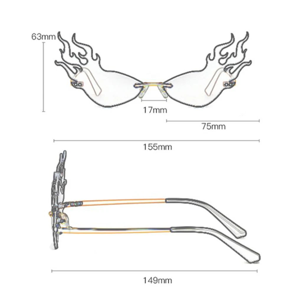 Womens Flame Sunglasses UV400 Sun Glasses Luxury Design Party Eyewear Streetwear Fire Flame Lens Rimless Wave Sun Glasses