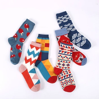 

New Product Retro Street Men's StockingsCreative PersonalityInteresting Colorful Pattern SeriesFive Pairs Of Cotton Men's Socks