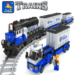 AUSINI25111 строительные блоки городской серии железнодорожные рельсы локомотив строительные модели наборы головоломки игрушки для детей