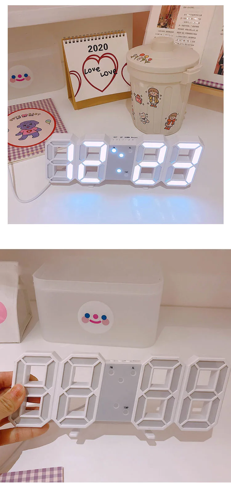 Home Decor Digital Wall Clock Digital Alarm Clocks Hanging Table Clocks Calendar Thermometer Electronic Clocks 3d Wall Clock