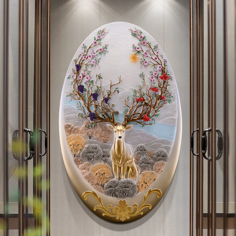 Modern Minimalist 3d Porch Decorative Painting Creative Round Deer Aisle Corridor Lucky European Embossed | Дом и сад