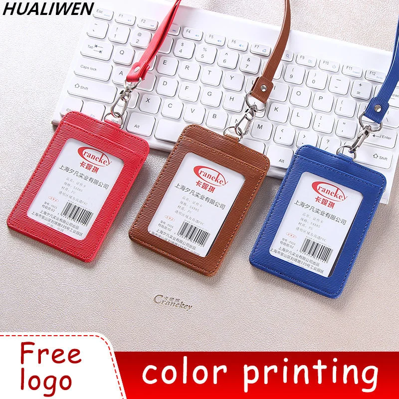 Leather card cover staff lanyard chest card access control card bag IC chest card exhibition work tag card new novelty retractable badge reel for name badge holder staff work card clip chest pocket id tag pass card accessories clip