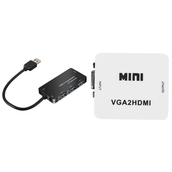 

1Pcs Mini Hub Usb 3.0 a 4 Connectors & 1Pcs 1080P o Vga To Hdmi Hd Hdtv Video Converter Box Adapter