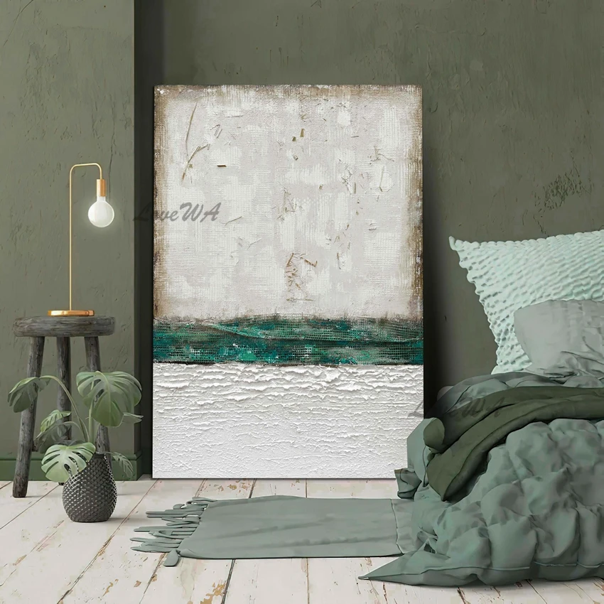 

Картина на холсте, абстрактная, белая и зеленая, без рамы