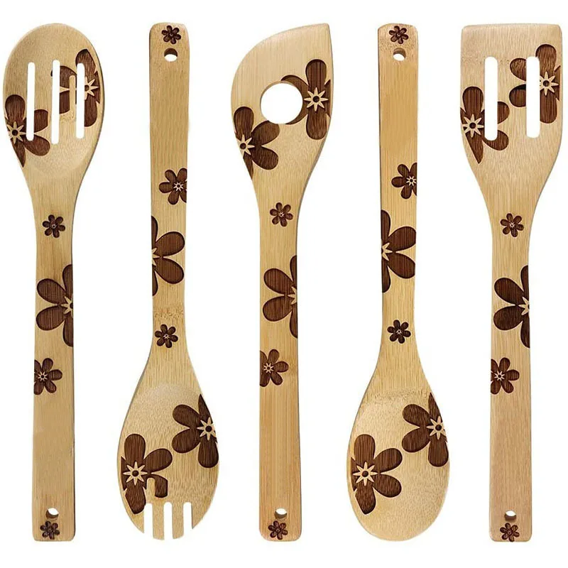 Lot De 6 Ustensiles De Cuisine En Bambou – Cuillères, Spatules En Bois – Set éco-responsable