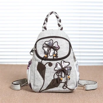 

Fashion national string appliques women shopping backpacks!Nice prints lady small backrack All-match Original canvas backruck