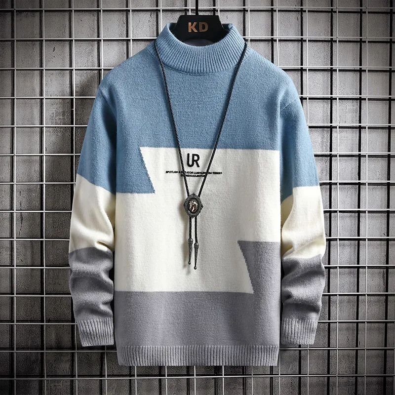 Winter Cashmere Warm Sweater Men Turtleneck Mens Pullover Patchwork Sweaters Tops Knitted Men's Christmas Jumper