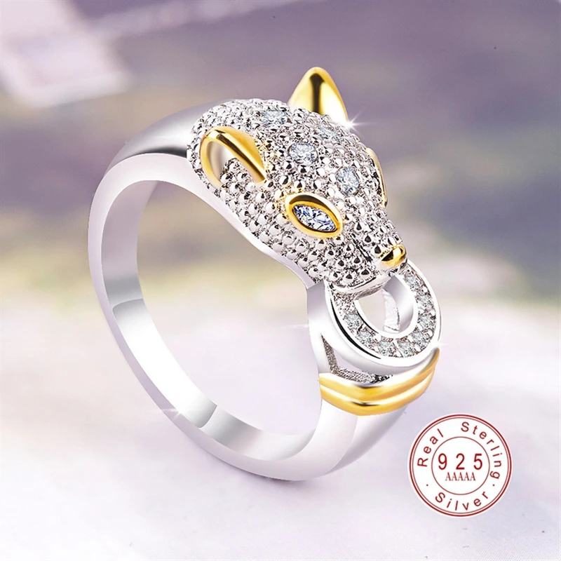 

2019 Fashion 925 Sterling Silver Leopard Head Personality Designer Ring for Women AAA CZ Zircon Party Anniversary Rings Jewelry