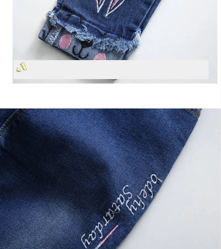 Одежда для детей; коллекция года; сезон весна-осень; модные джинсы для девочек в Корейском стиле; брюки с рисунком для малышей; Детские узкие джинсы