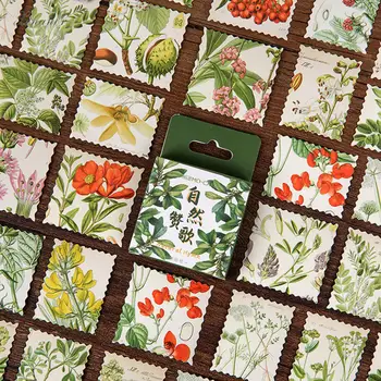 

46 Pieces/Box Nature Praise Sticker Plant Flower Self-adhesive Sticker Hand Account Diary DIY Decorative Seal Sticker