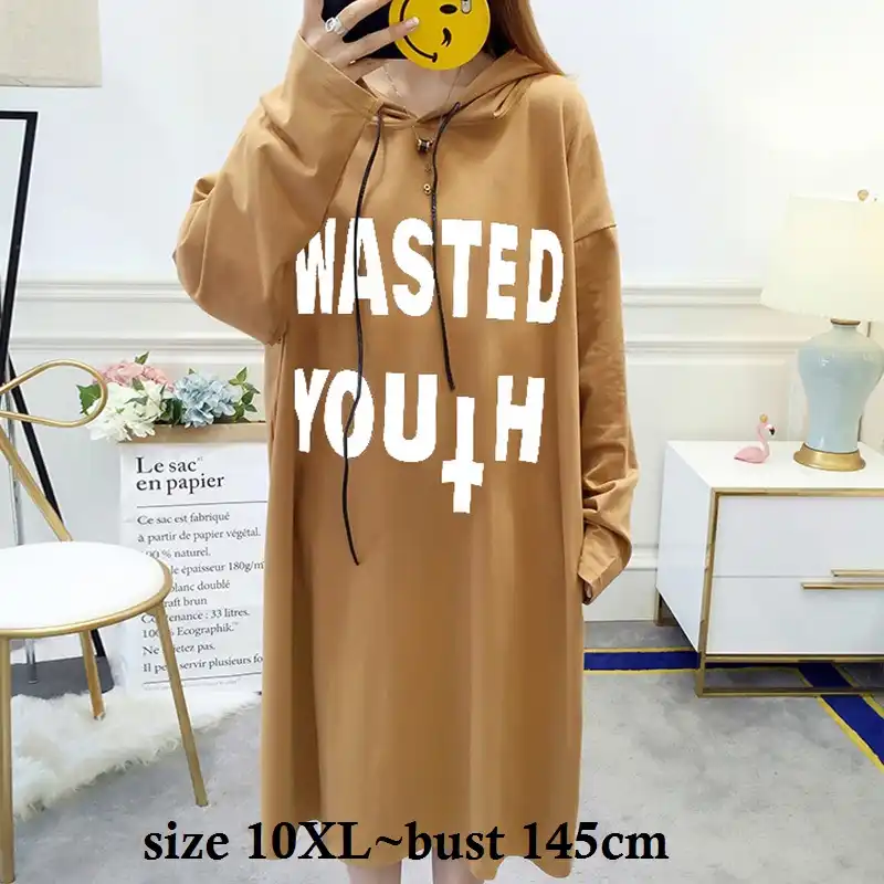 レディースロングtシャツ特大 8xl 10xlバスト 145 センチメートル女性ルース長袖手紙tシャツフード付きプラスサイズのtシャツ トップス女性のための Tシャツ Aliexpress