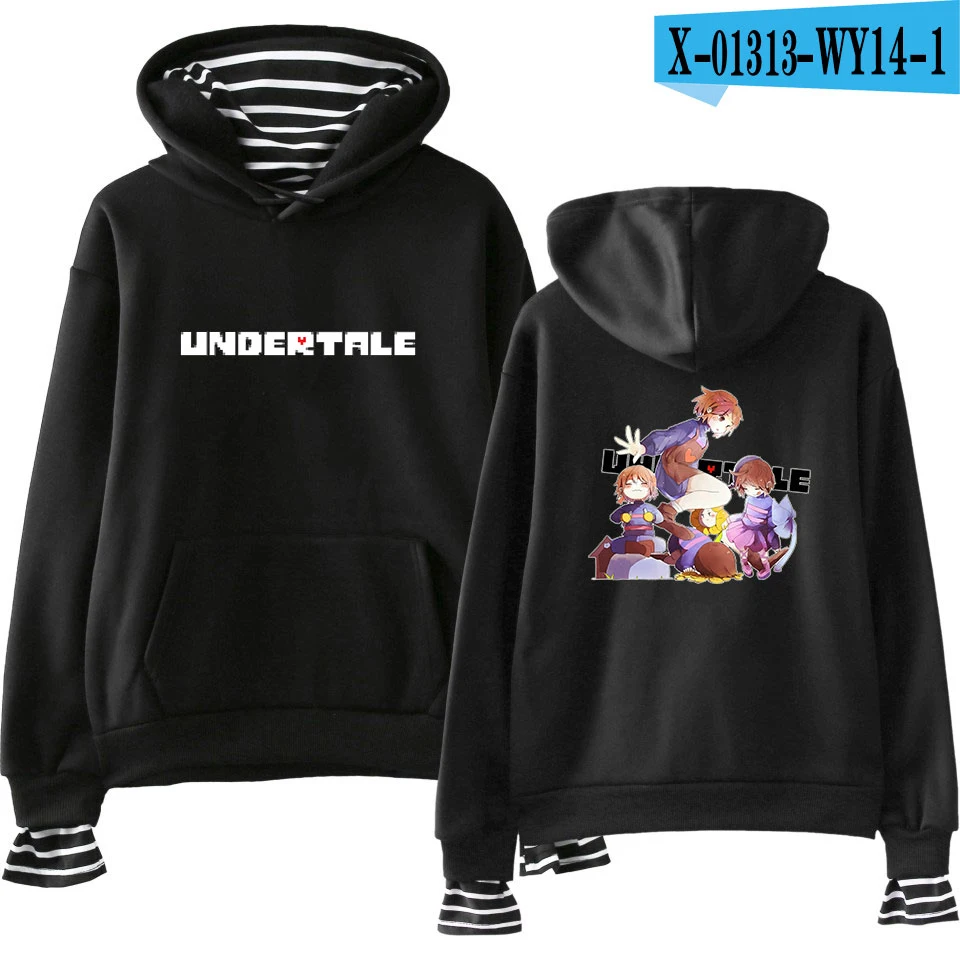 black Толстовки Undertale Sans, поддельные толстовки из двух частей, мужские толстовки с мультяшным принтом, Модные полосатые толстовки, свободные женские пуловеры Harajuku - Цвет: black