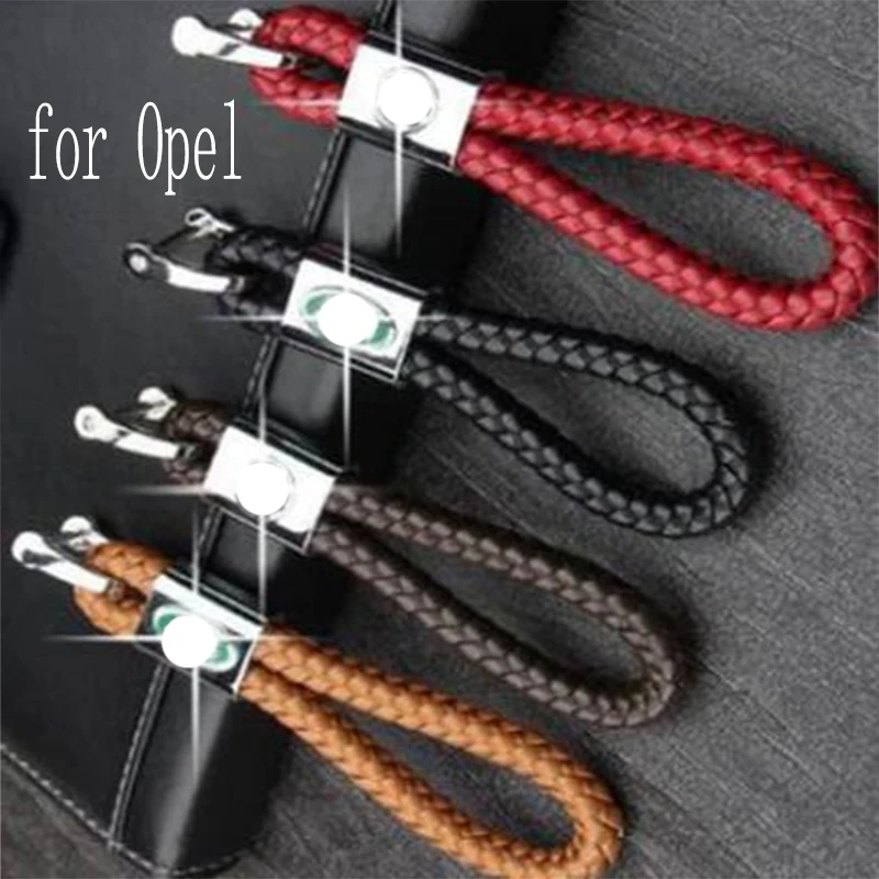 

Car keychain horseshoe buckle braided leather cord key ring car logo for Opel car key pendant four colors