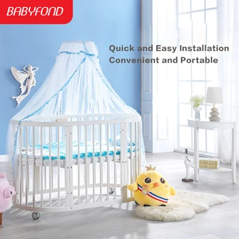 

Babyfond oval crib solid wood crib stitching bed multifunctional crib with roller 9 patterns