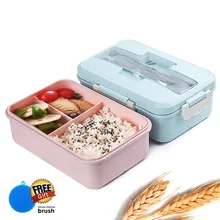 Bento Ланч-бокс для детей с ложкой палочки для еды контейнер герметичный BPA бесплатно Пшеничная солома набор посуды Экологичная коробка для еды