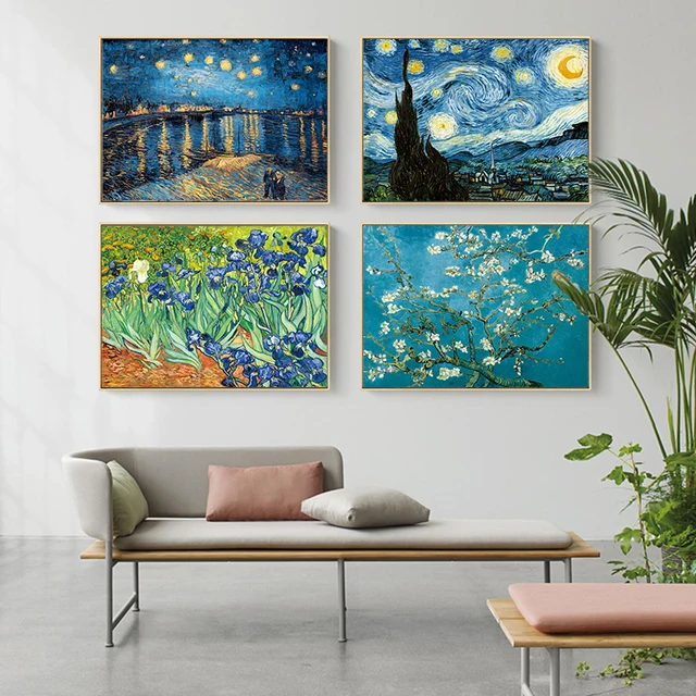 Famous Artist Van Gogh Oil Painting  Starry Sky Iris Flower Sunrise Landscape Canvas Painting Print Poster Picture Wall Decor 1