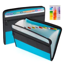 

A4 Accordion Expanding File Folder with Sticky Labels, 13 Pockets Document Organizer Expanding File Folder with Zipper Closure