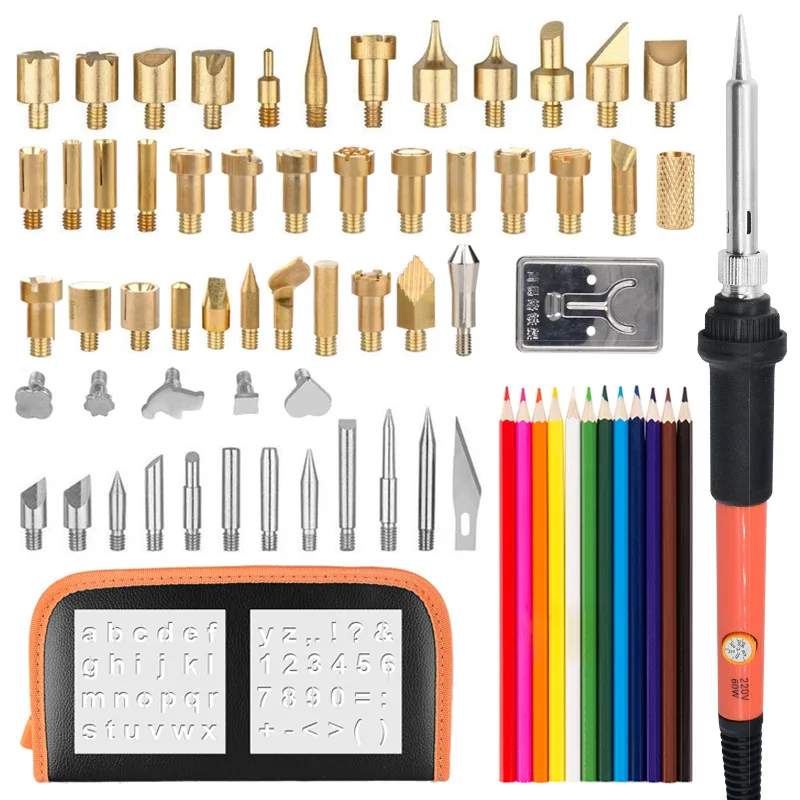 

Pyrography Set 71 PCs Carving Thermostat Electric Iron Fire Braised Pen Hot Printed Pattern Welding Tool Varved Pyrography