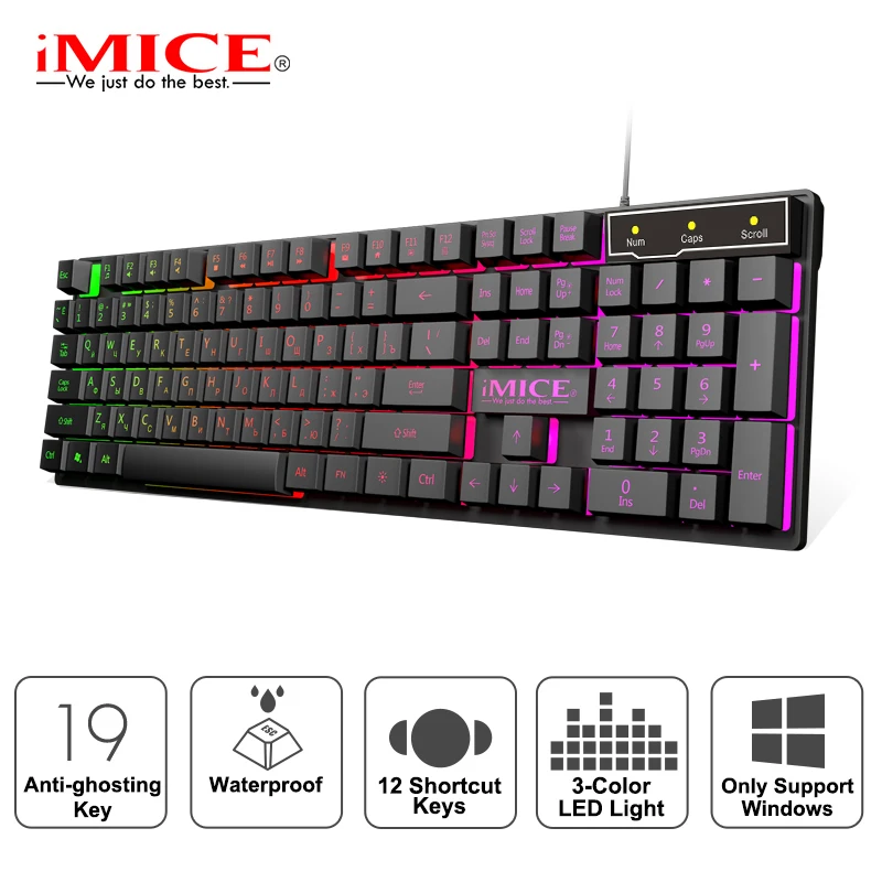 Игровая клавиатура Проводная игровая с RGB подсветкой 104 резиновые брелки русская